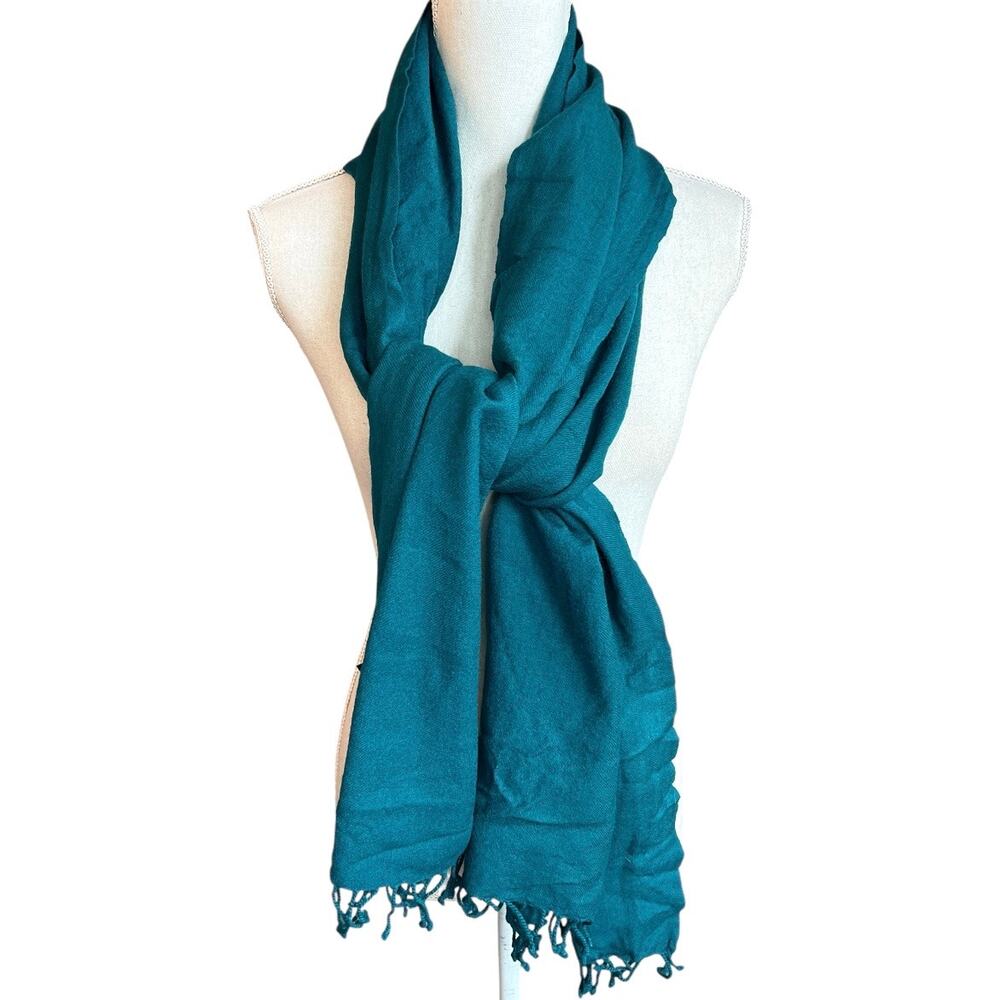 Frangi tie rack teal wool fringe scarf shawl pashmina lightweight unisex preppy